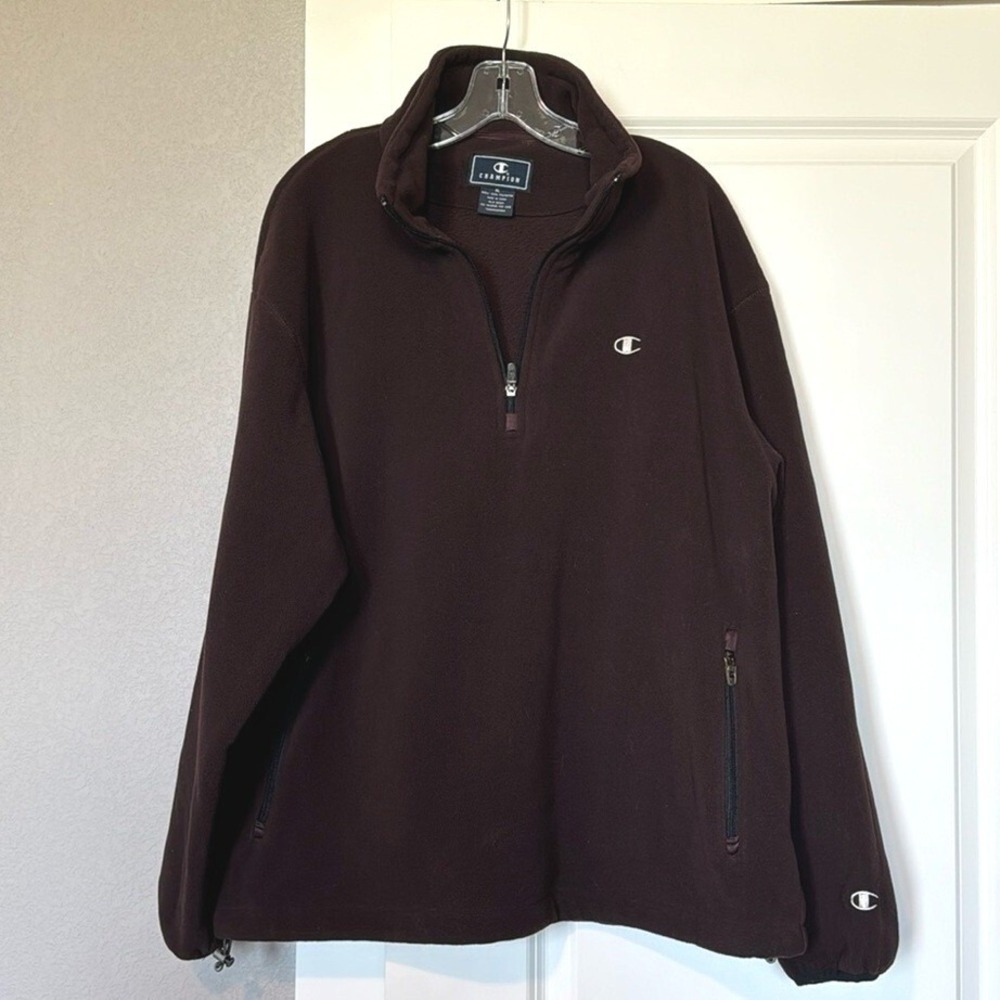 Champion Mens Brown Fleece Quarter Zip Pullover Sweatshirt XL Athletic Casual